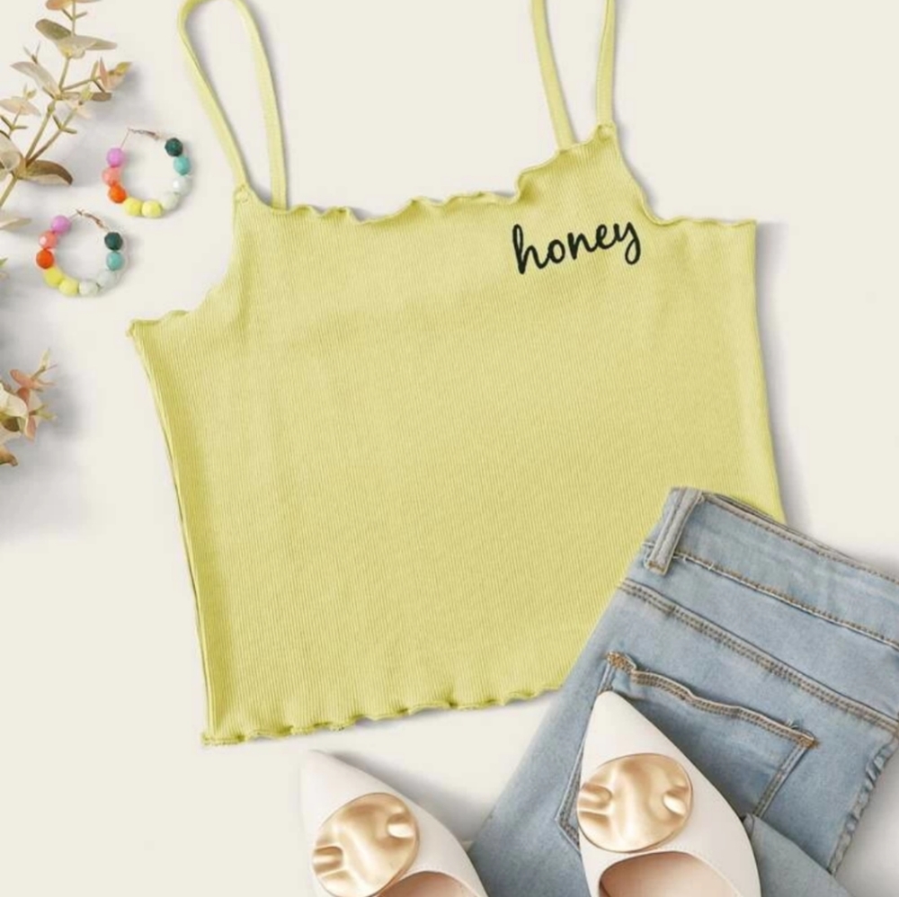 Honey graphic crop yellow cami